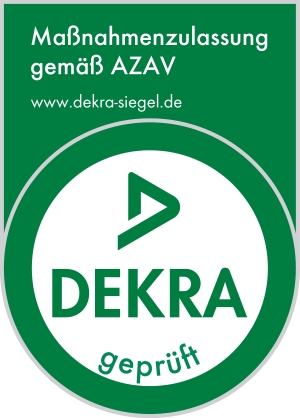 Logo DEKRA geprüft. Maßnahmenzertifizierung gemäß AZAV